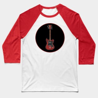 Tiled Pixel Red 8-String Bass Guitar in a Black Circle Baseball T-Shirt